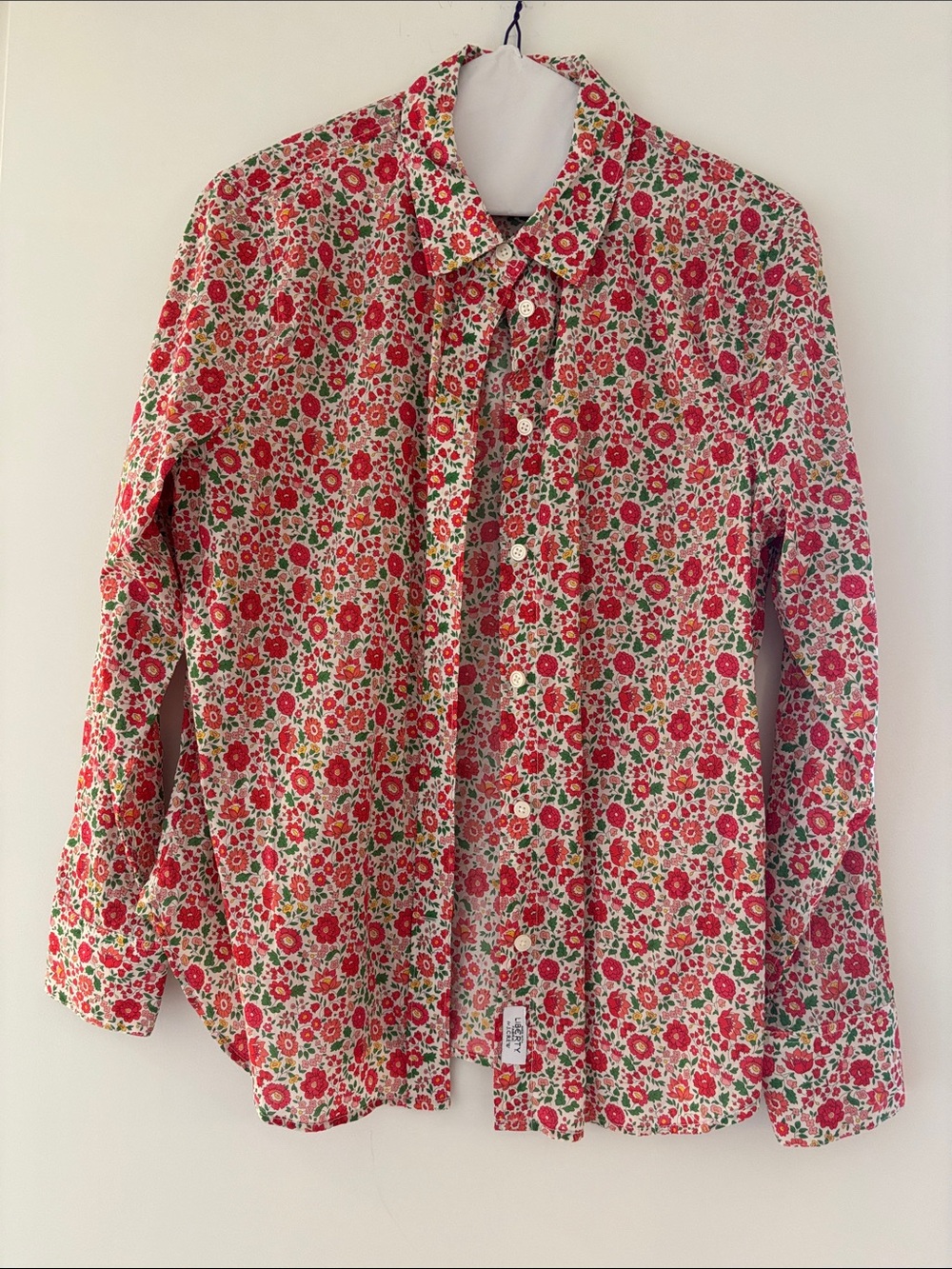 Women’s J Crew Liberty Floral Button-Down Shirt in Red and Green Size 10